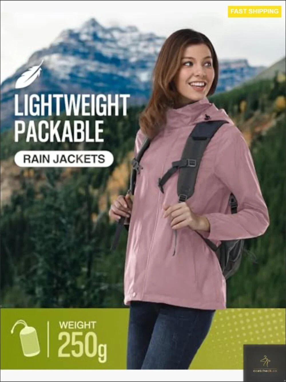 Lightweight Packable Raincoat Waterproof Hooded Windbreaker for Hiking Travel